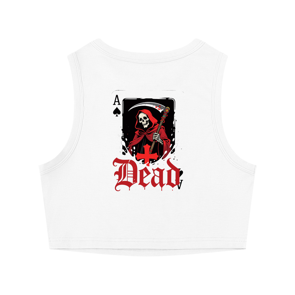 White Dead Ace Skeleton Graphic Crop Tank Top | Gothic Streetwear | Women’s Sleeveless Crop Vest