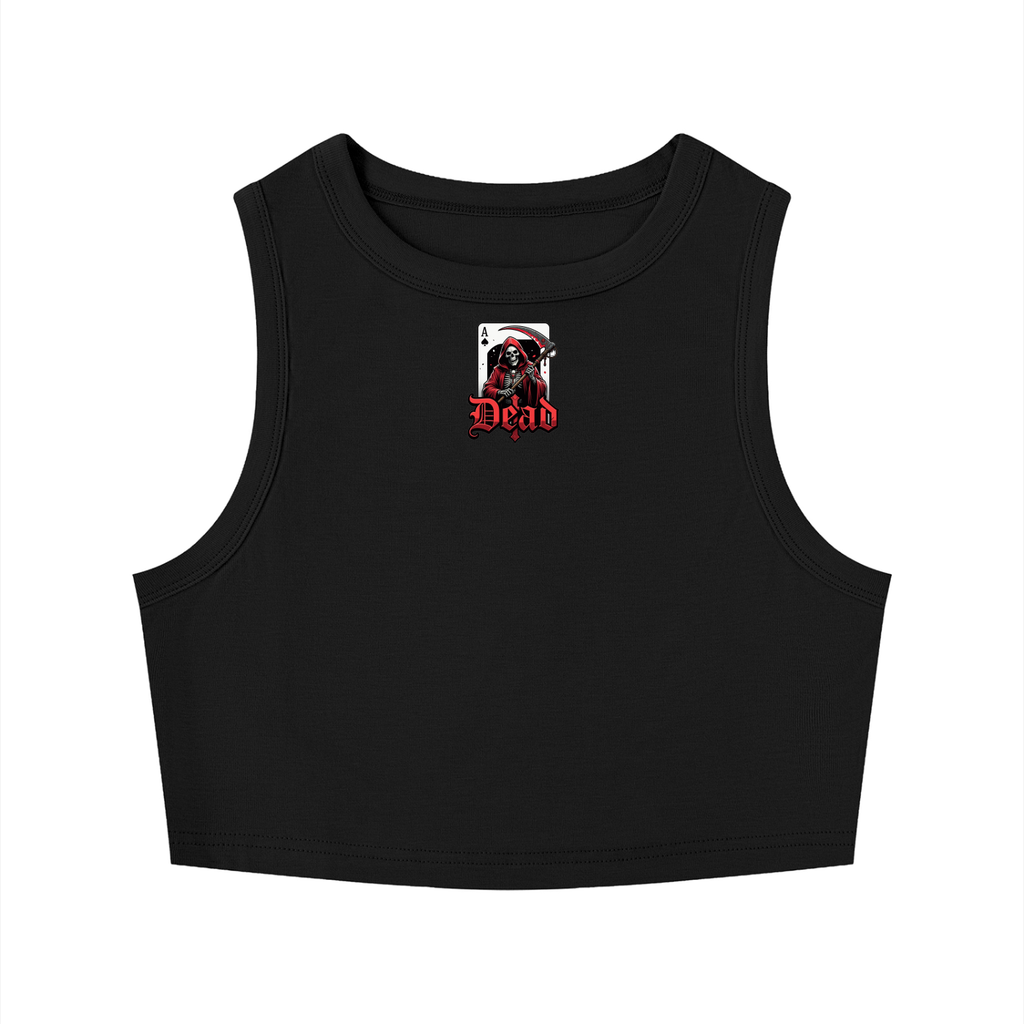 Black Dead Ace Skeleton Graphic Crop Tank Top | Gothic Streetwear | Women’s Sleeveless Crop Vest