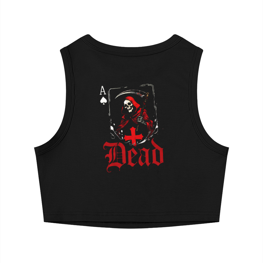 Black Dead Ace Skeleton Graphic Crop Tank Top | Gothic Streetwear | Women’s Sleeveless Crop Vest