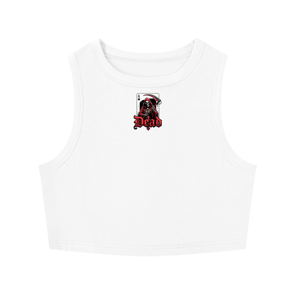 White Dead Ace Skeleton Graphic Crop Tank Top | Gothic Streetwear | Women’s Sleeveless Crop Vest
